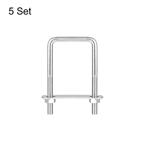 Image of uxcell Square U-Bolts, 5 Sets 52mm(2.05 inch) Inner Width 100mm Length M8 304 Stainless Steel U Clamp Bolt with Nuts and Plates, for Boat Trailer