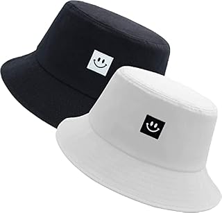 Rizzor 2 Bucket Hats, Bucket Hat For Traveling & Outdoor Mens Hats Bucket Hats Men Foldable Sun Hats For Men With Smiley Face-Bucket Hats Women Cotton Hats For Women, Men's Bucket Hats Fisherman Hat