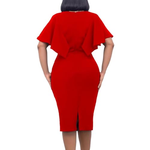 Womens Summer Ruffle Sleeve V Neck Business Work Dresses Sheath Pencil Dress2