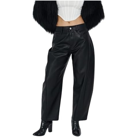 EASYHON Women's Faux Leather Pants High Waist Wide Leg PU Faux Leather Cropped Pants Culottes (Black,Small) Cover