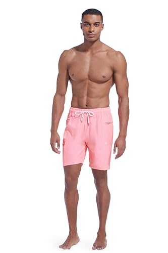 QRANSS Men's Fashion 7 inch Quick Dry Swim Trunks Zipper Pockets Bathing Suit Beach Shorts Boardshorts Without mesh Liner2