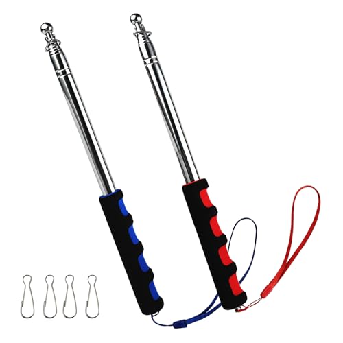 CHALVIOR 2 Stück Teleskop Fahnenstange 2m Handheld teleskop fahnenmast Edelstahl mit 4 Clips Haken teleskopstab Fahnenstange Ausziehbar für Reise Camping Reiseleiter (Blau und Rot)