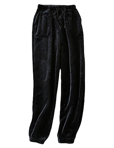 Yeokou Womens Fleece Pajama Pants Warm Fuzzy Cozy Mens Sleep Bottoms With Pockets(-Black-M)