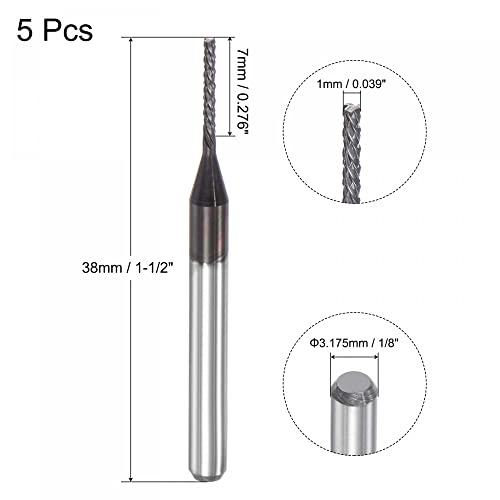Image of uxcell End Mill CNC Router Bits, 1mm x 7mm 1 /8 inch Shank Diamond Film Coated Carbide Engraving Bit Milling Cutter Left Hand for PCB Plastic Fiber Wood 5pcs