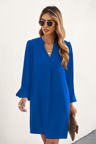 Image of Wkior Womens Fall Ruffle Long Sleeve V Neck Shift Dresses (S-XXL) | Casual Loose Design, Breathable Fabric, Fall Lightweight Clothes,Vacation Travel Outfit, Essential Fashion Dress