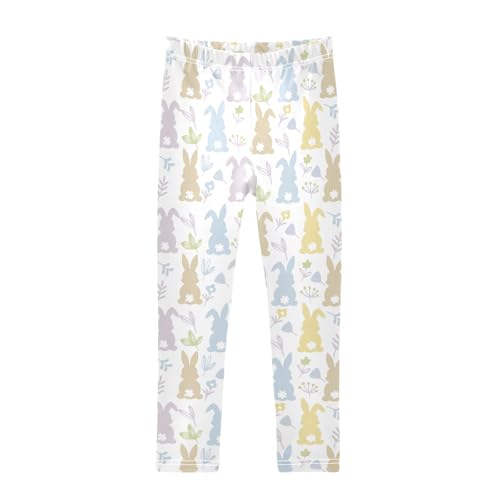 Pastel Bunny Girls Leggings,Workout Leggings for Girls Toddler Athletic Leggings Size for 3-10T