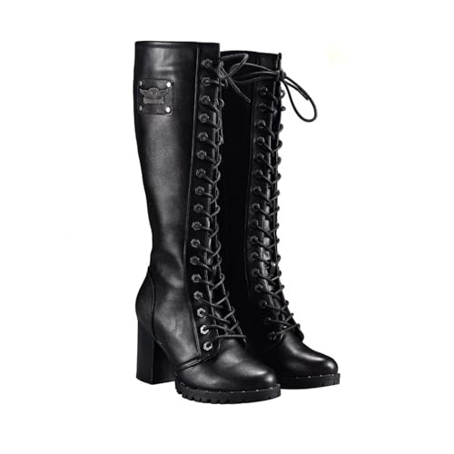 GARGOYLE BELLS Women's Knee High Boots Ladies Lace Up Motorcycle Boots with Zipper Soft Thigh High Riding Boots For Women