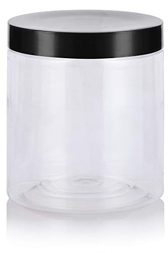 (12 pack) Clear PET Plastic Wide Mouth Jar with Black Smooth 19 oz