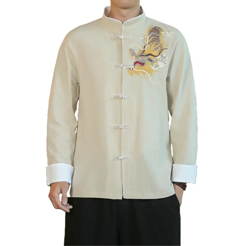 Chemise homme style chinois de qualité supérieure brodée de coton et lin