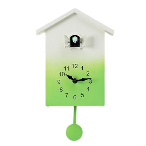Moderne Kuckucksuhr für Wand mit Stündlichem Schlag, Einstellbarer Lautstärke, Pendelbewegung und Märchenhaus-Design in Grün(Green)