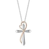 Collar con cruz de corazón de amor infinito eterno de plata de ley 925 para mujeres y niñas, chapado en oro de 14 quilates con cristal de circón brillante religioso - Fe y collar, joyería