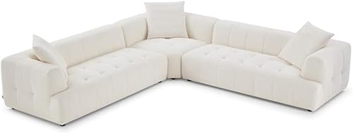 Miniatura 4 de Boucle - Juego de sofá esquinero, moderno de mediados de siglo, sofá de sala de estar para apartamento y oficina, marfil, Kayzer
