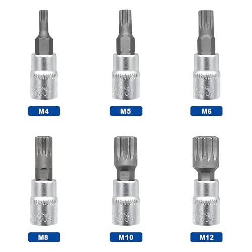 Image of DAKCOS 6pcs Spline Socket Set, M4-M12 for 1 /4 inch Drive, XZN Triple Square Spline Bit Set, S2 Alloy Steel Bit and CR-V Drive Socket