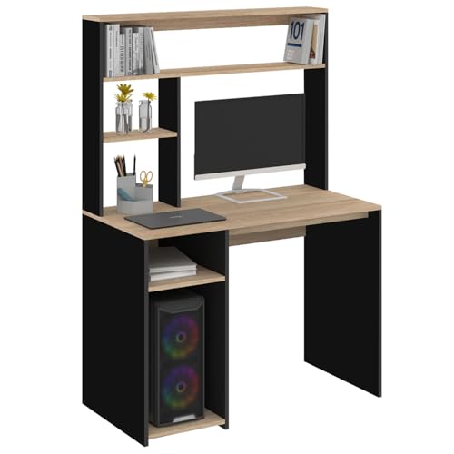 IDMarket - Bureau avec étagères de Rangement DAN Noir et façon hêtre