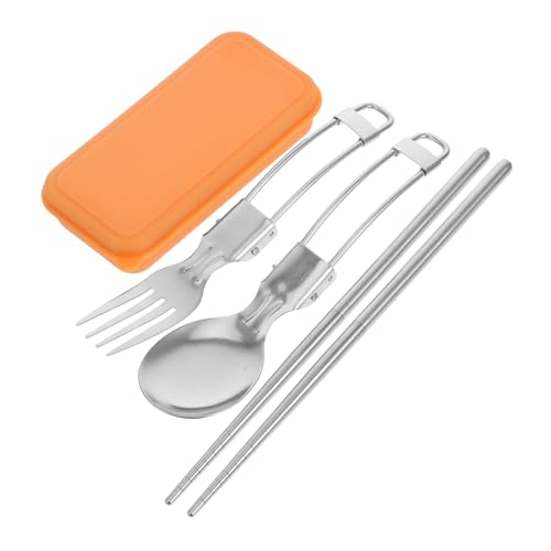 TOBBOMEY 折りたたみ式携帯便利ステンレス製食器 ポータブルスプーン箸フォーク 大人用 キャンプ ピクニック 旅行用 耐久性高く滑らか仕上げ