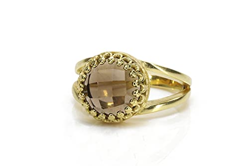Bague quartz fumé 14k anneau double or bijou femme pour toute occasion