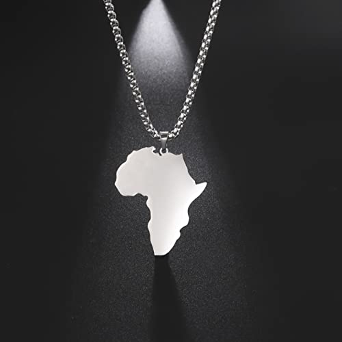 EUEAVAN Africa Map Pendant Necklace Stainless Steel Map of Africa Country Pendant Necklace for Men Women3