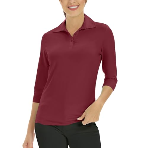 Women's Casual V Neck Tops 3/4 Sleeve Blouses Golf Polo