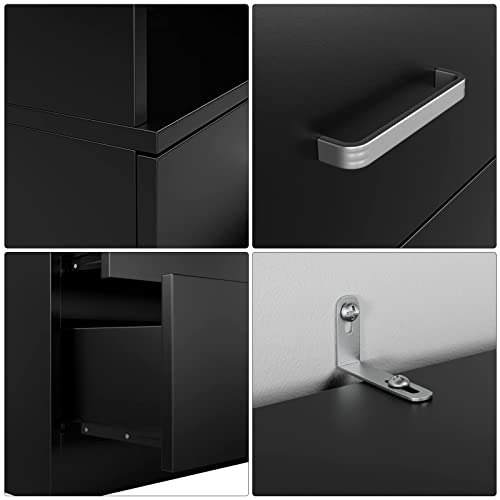 Fotosok 71 Inches Tall Storage Cabinet, Bookcase With 3 Drawers And 3-Tier Open Shelves, Wooden Bookshelf Storage Organizer For Living Room, Study, Kitchen, Home Office, Black #TOP5