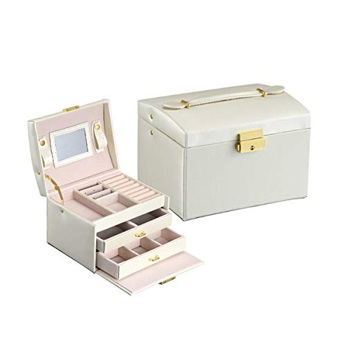 Feketeuki Boîte à Bijoux en Cuir PU Boîte à Bijoux à Trois tiroirs à Double tiroir Princesse Boîte de Rangement à Bijoux Mode Belle - Blanc