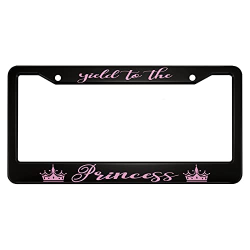 oFloral Yield to The Princess Aluminum Alloy License Plate Frame Pink Sweet Beautiful Crown Applicable to US Standard Car Metal Car Tag Frame Front License Plate Cover Holder for Women Men(1 Pack)