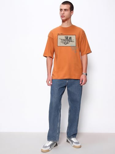 Image of Bewakoof Men's Cotton Typography Oversized Fit Half Sleeve Round Neck T-Shirt | Casual Wear | Street Wear | Oversized t Shirt for Men Cotton | Baggy