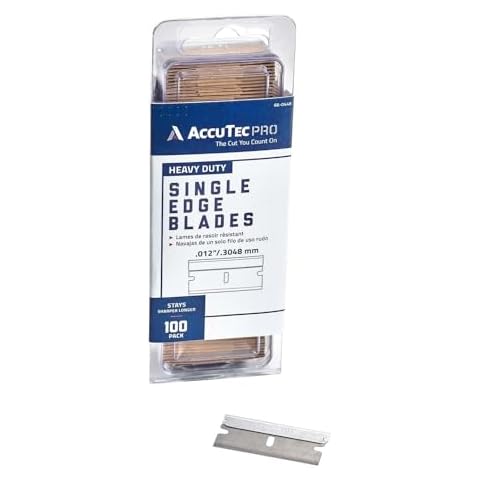 AccuTec Pro 0.012" Aluminum Backed Single Edge Razor Blades - Includes 100 Heavy Duty Carbon Steel Utility Blades - For General Use and Industrial Applications - APBL-7001 Cover