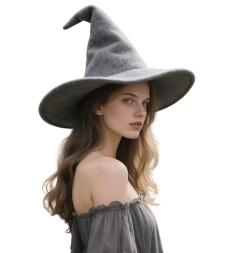 VALOZENC Wizard Hat for Adults Large Witch Sorcerer Hats Halloween Costume Accessory(Grey)