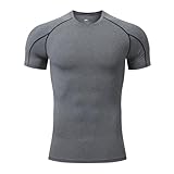 Ruowuhen Camiseta Compression Hombre Manga Corta Transpirable Secado Rápido Base Layer Camisetas de Fitness Gris M