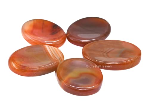 Image of Certified Carnelian Crystal Thumb Worry Pebbles Stones for Anxiety Stress Relief Massage - AAA Grade Original Healing Gemstone Agate Rubbing Stone for Yoga Meditation Spiritual Reiki Feng Shui