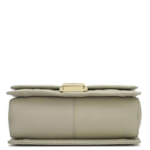 Image of Da Milano Leather Satchel for Women - Khaki | Genuine Leather Handbag with Push Lock, Top Handle & Detachable Strap