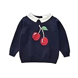 Fanvereka Infant Toddler Baby Girls Knitted Turn-Down Collar Sweater, Cherry Printed Pattern Long Sleeve Pullover (Navy, 4-5T)