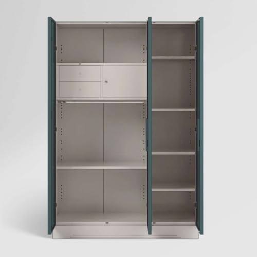 Image of Interio by Godrej Slimline 3 Door Steel Almirah with Locker & Drawer in Textured Sea Pine