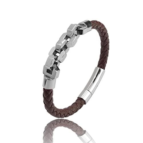 Bracelet cadeau femmes et hommes en cuir marron tressé avec breloques tendance