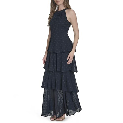 Image of Tommy Hilfiger Women's Sleeveless Halter Neck Tiered Skirt Maxi Dress