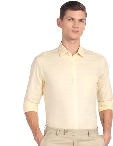 Image of Arrow Men's Full Sleeve Slim Fit Collar Cotton Formal Shirt Beige