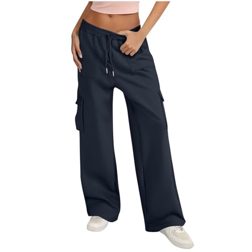 Cargo Sweatpants for Women Baggy Drawstring High Waisted Wide Leg Sweat Pants Oversized Athletic Pants