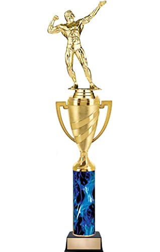 Crown Awards Customized Bodybuilding Trophy, 16" Blue Male Bodybuilder Trophy Prize, Personalize with Free Engraving