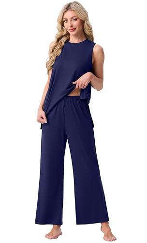 Image of PrinStory Womens Pajamas Sets 2 Piece Soft Pjs for Women Sleeveless Pajama Set Summer Loungewear with Pockets