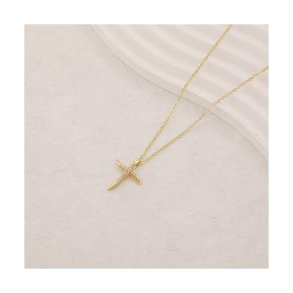 BERISO Diamond Cross Necklace for women 14K Gold Plated Cross Cubic Zirconia Pendant Necklace Dainty Gold Cross Necklaces for Women Cute Gold Jewelry - Image 5