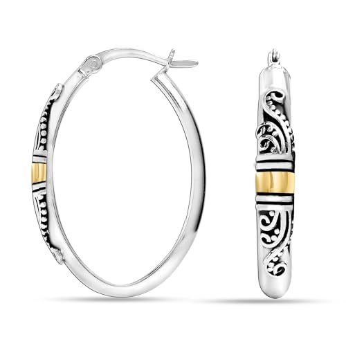 LeCalla 925 Sterling Silver Bali-Style Hoop Earrings Lightweight Click-Top Italian Antique Earring Hoops for Women