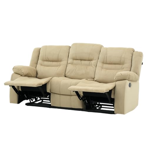 Image of Royaloak Melaka Malaysian Fabric 3 Seater Recliner | Tufted Back with Plush Armrests & High-Density Foam | Manual Reclining Chair with Heavy-Duty Metal Base & Pocket Springs Comfort