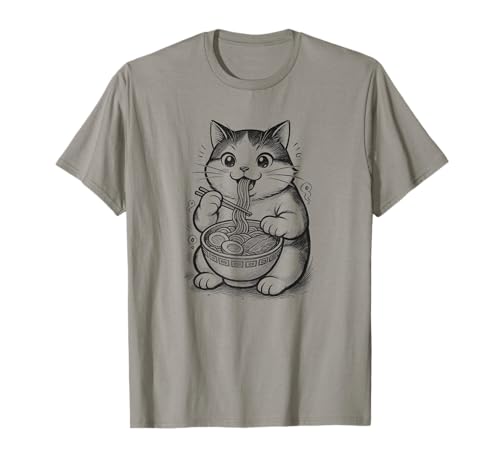 Cat Loves Ramen - Estilo de cómic japonés Kawaii Camiseta