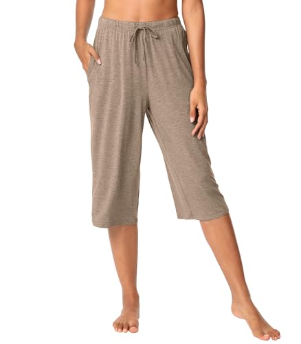 Image of WiWi Bamboo Viscose womens capri pants Wide Leg Pajama Super Soft Lounge knit Sleep shorts Cooling Pj Bottoms S-XXL