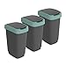 Produktbild Rotho Twist 3er-Set Mülleimer 25l mit Deckel, Kunststoff (PP) BPA-frei, schwarz/türkis, 3x25l (33.3 x 25.2 x 47.6 cm)