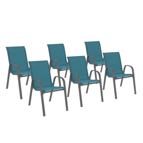 IDMarket - Lot de 6 chaises de Jardin LYMA métal et textilène empilables Bleu Canard