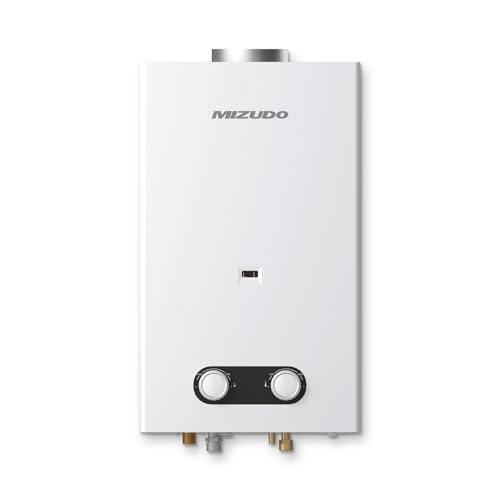 MIZUDO Scaldabagno Butano Gas LPG, Classe di Efficienza Energetica A, Low NOx, Riscaldatori Propano 10 L Atmosferico, Bruciatore a Bassa Emissione, 32,8 x 21,35 x 55 cm
