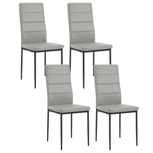 WOLTU Esszimmerstühle 4er Set, Stühle Küchenstühle bequem, Essstühle mit hoher Rückenlehne Metallbeinen, Schminkstuhl Polsterstuhl, für Esszimmer Küche Wohnzimmer, Kunstleder, Grau, EZS46gr-4