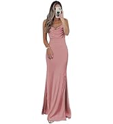 CAZSXIS Satin Bridesmaid Dress for Women Spaghetti Straps Slit Prom Dress Formal
