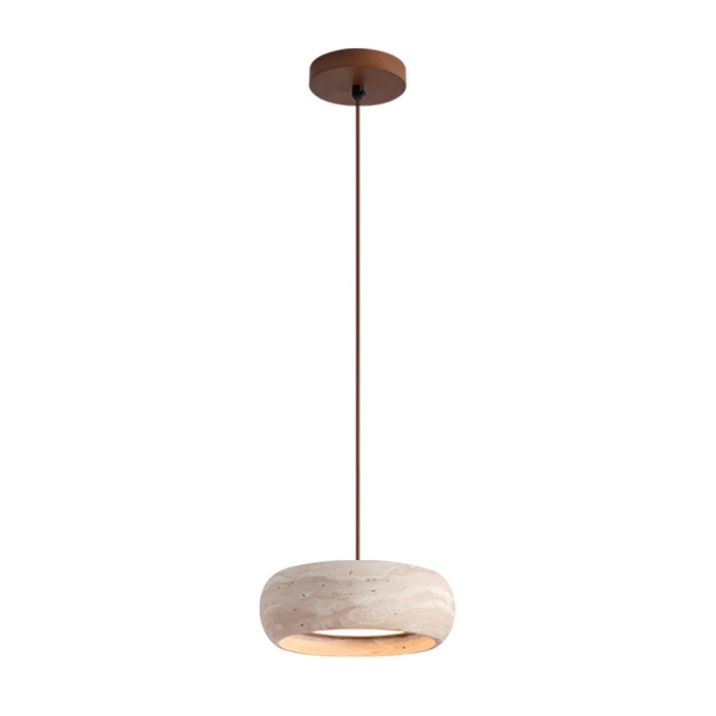 Lustre En Bois À LED Suspension Scandinave En Travertin Jaune Lustre Créatif En Pierre Naturelle De Forme Bombée Style Wabi-sabi Japonai Idéal Pour Salle À Manger Îlot De Cuisine Salon(A)